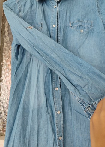 38 Beden mavi Renk Dantel Detaylı Bohem Mavi Denim Gömlek