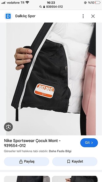 10 Yaş Beden siyah Renk Nike çocuk sportwear şişme mont