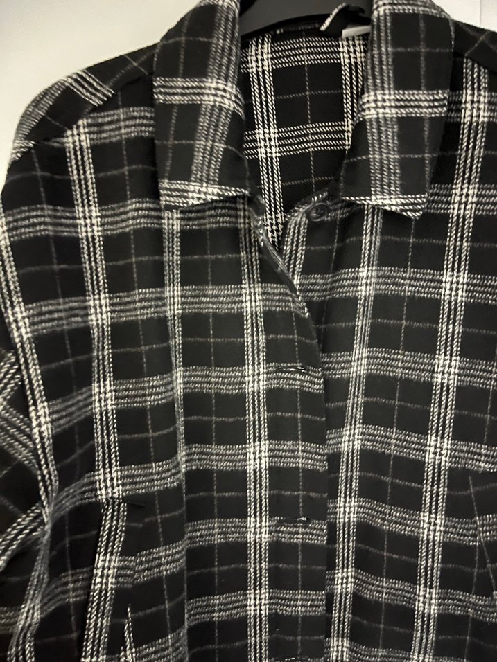 Gri Kareli Uzun Kollu Kadın Gömlek - Görsel 2