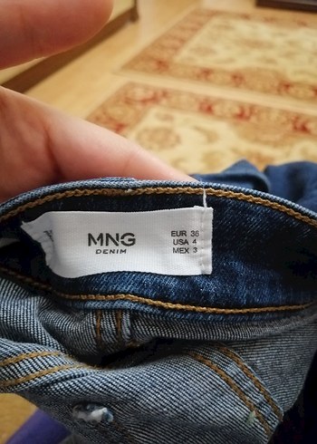 Mango Koyu Mavi Zebra Desenli Kadın Normal Boy Kot