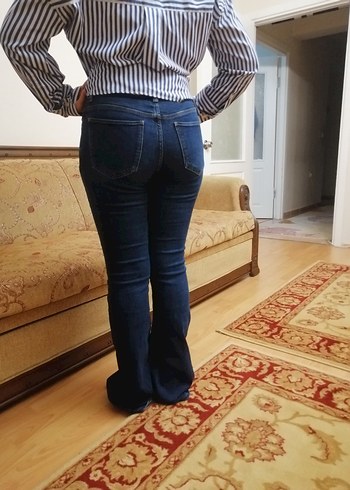 36 Beden mavi Renk Koyu Mavi Zebra Desenli Kadın Normal Boy Kot