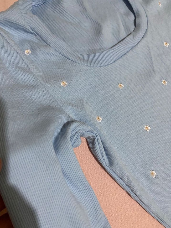 Mavi Nakışlı Düğmeli Hamile Gömleği - Görsel 2