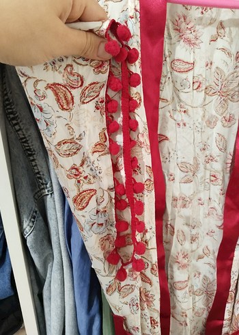 xxl Beden bordo Renk Bohem Uzun Kolsuz Kimono - Bordo Şeritli