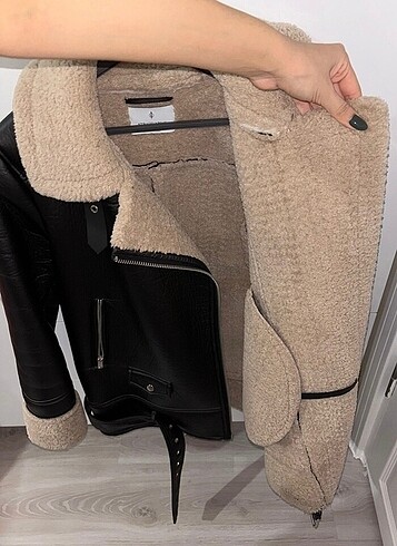 Stradivarius suni deri ceket mont - Görsel 5