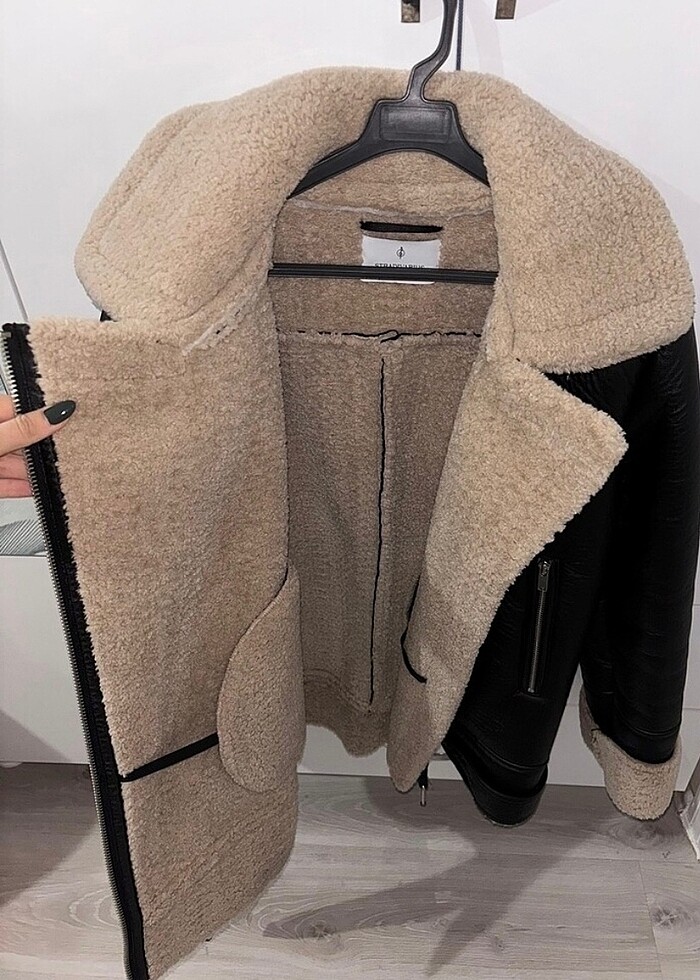 Stradivarius suni deri ceket mont - Görsel 4