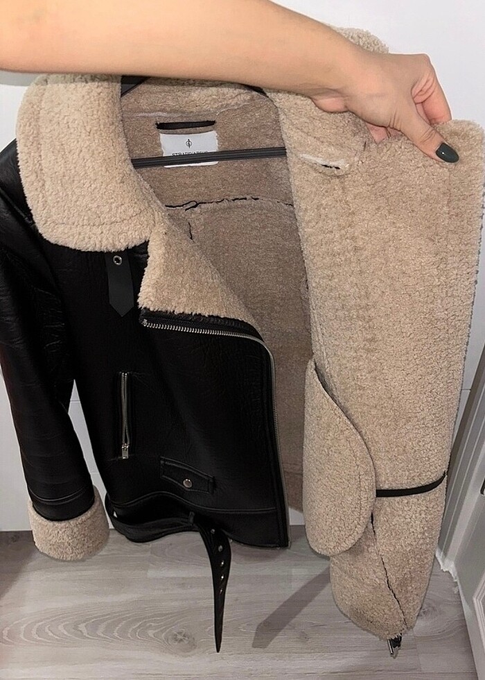 Stradivarius suni deri ceket mont - Görsel 5