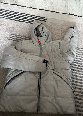 13-14 Yaş Beden Gri Erkek Kayak Montu, Fermuarlı, Yumuşak Kumaş