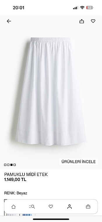 H&M midi beyaz etek