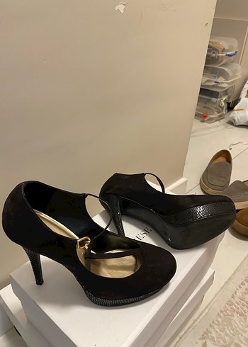 Siyah Yılan Desenli Platform Topuklu Kadın Ayakkabı - Görsel 2