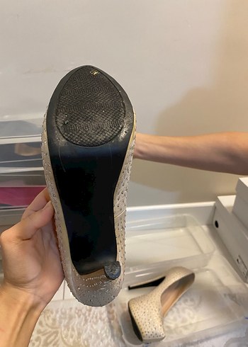 Beyaz Taşlı Platform Topuklu Kadın Abiye Ayakkabı - Görsel 7