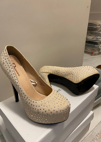 Beyaz Taşlı Platform Topuklu Kadın Abiye Ayakkabı - Görsel 3