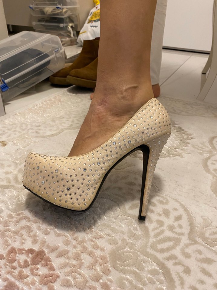 Beyaz Taşlı Platform Topuklu Kadın Abiye Ayakkabı - Görsel 5