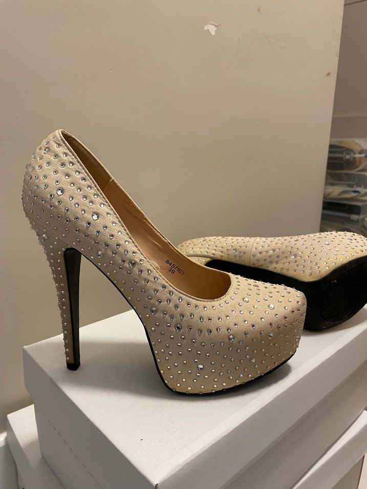 Beyaz Taşlı Platform Topuklu Kadın Abiye Ayakkabı - Görsel 2