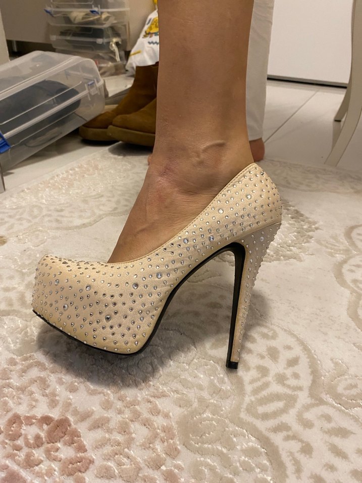 Beyaz Taşlı Platform Topuklu Kadın Abiye Ayakkabı - Görsel 4