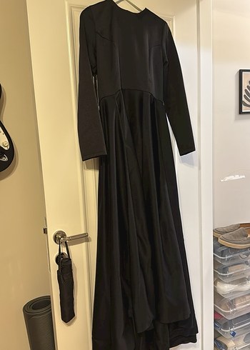 Uzun Siyah Drapeli Kadın Elbise - Görsel 2
