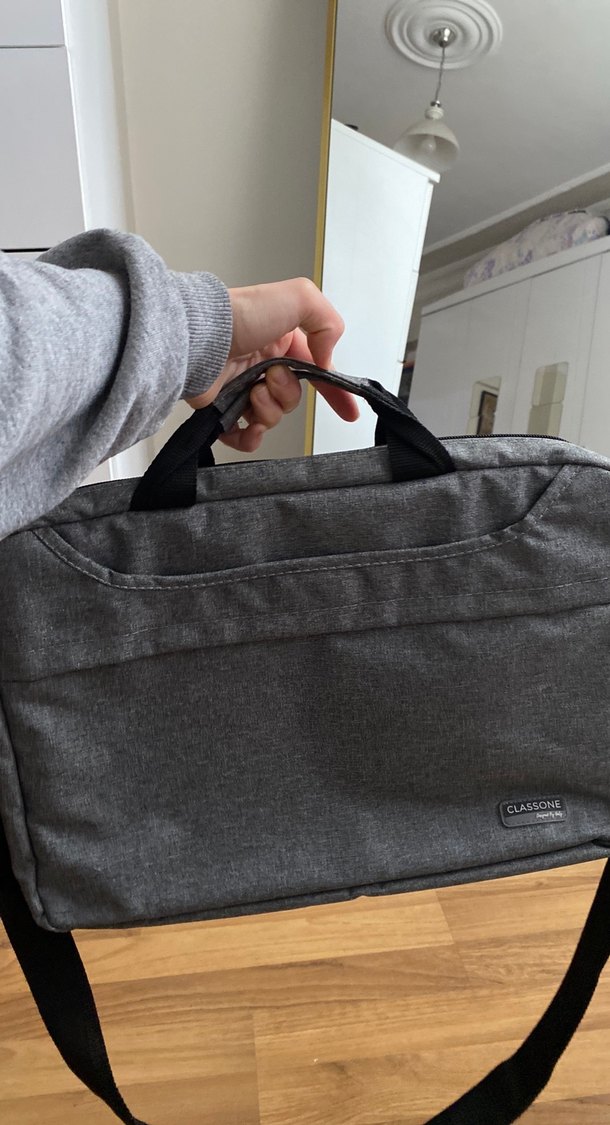 Gri Laptop Çantası Fermuarlı - Görsel 4