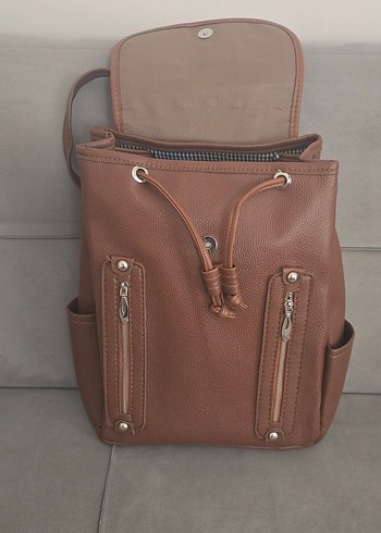 Kahverengi Deri Kadın Sırt Çantası - Görsel 2