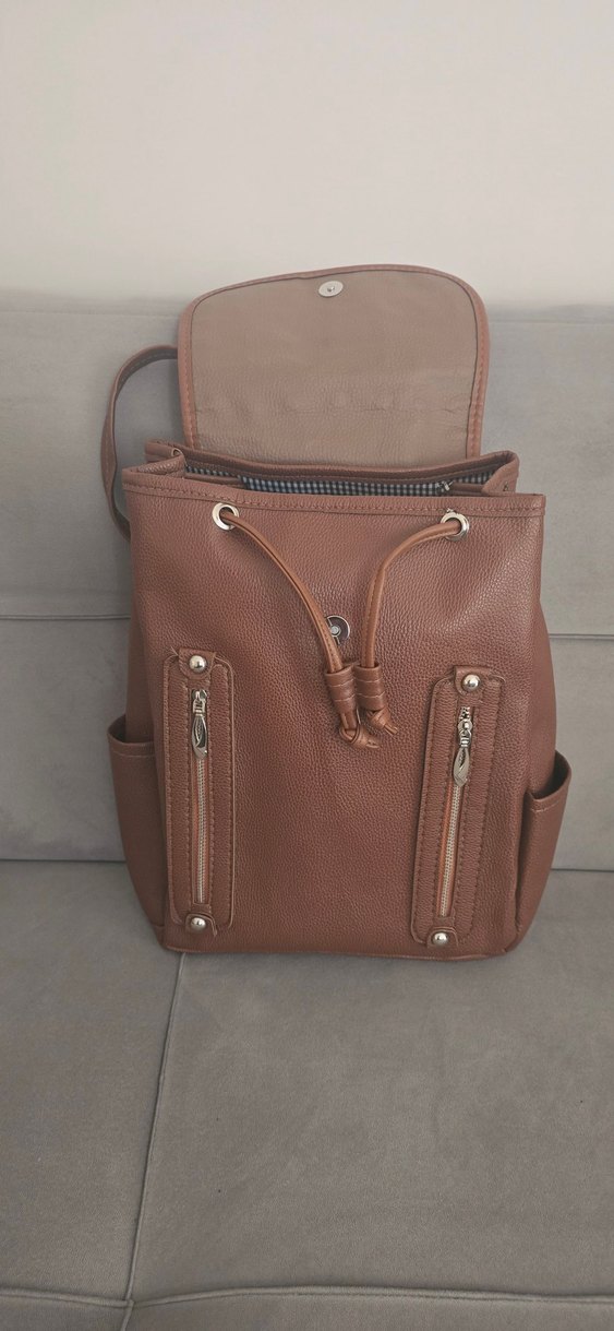 Kahverengi Deri Kadın Sırt Çantası - Görsel 2