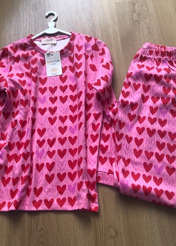 Pembe Kalp Desenli Uzun Kollu Pijama Takım  - Görsel 2