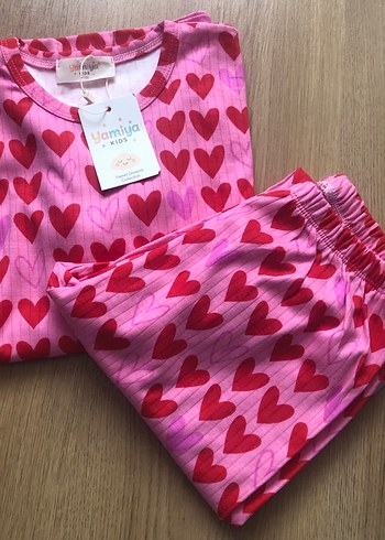 Pembe Kalp Desenli Uzun Kollu Pijama Takım  - Görsel 6