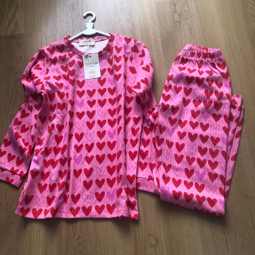 Pembe Kalp Desenli Uzun Kollu Pijama Takım  - Görsel 2