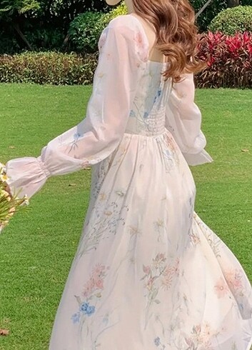 xs Beden beyaz Renk Çiçekli zarif vintage elbise