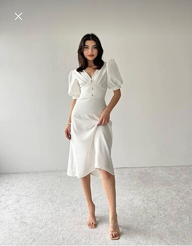 Zara Atlas kumaş V yaka beyaz elbise