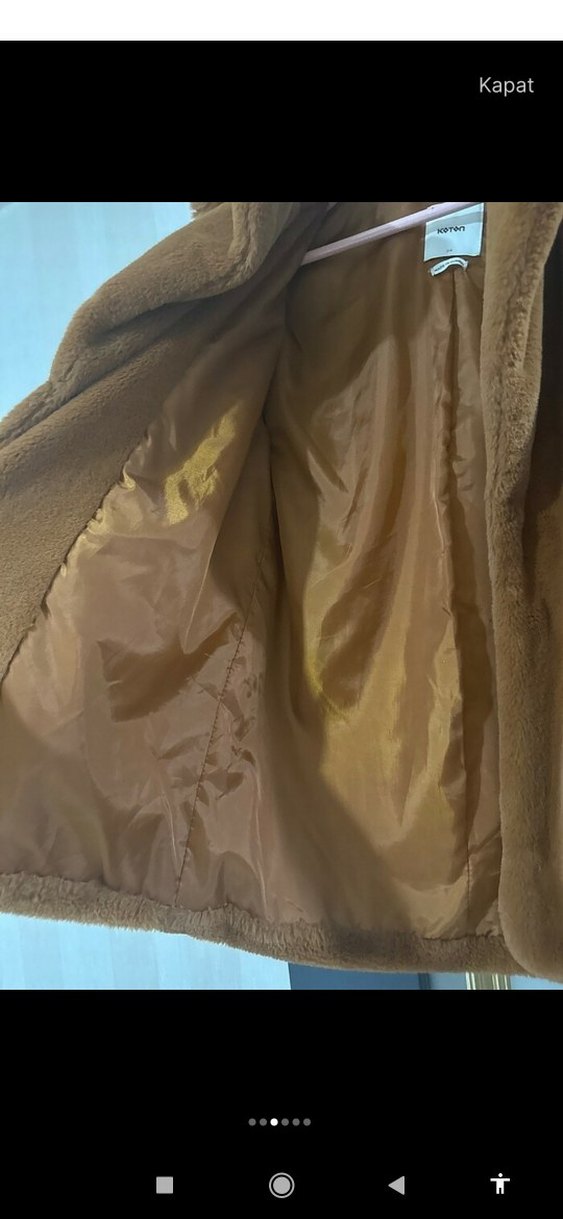 Kahverengi Kadın Suni Kürk Midi Ceket - Görsel 4