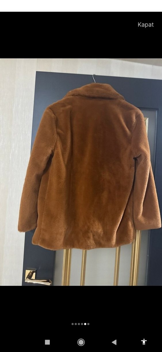Kahverengi Kadın Suni Kürk Midi Ceket - Görsel 2