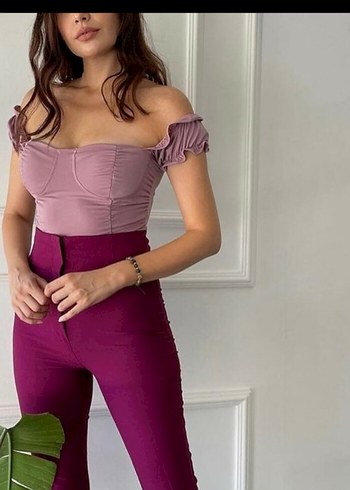 Mor Drapeli Kadın Bluz - Görsel 5