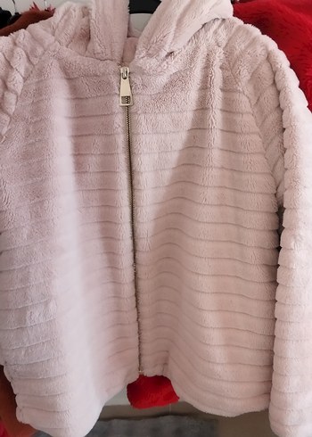 Pembe Kapüşonlu Kadın Peluş Mont - Görsel 2