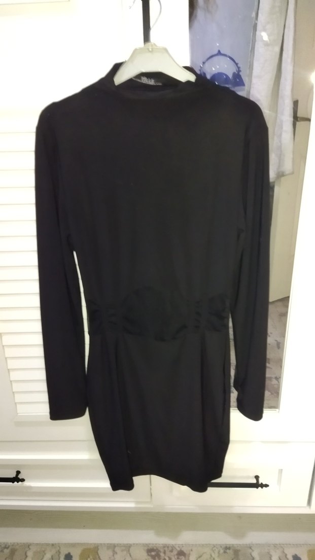 Uzun Kollu Siyah Mini Elbise - Görsel 4