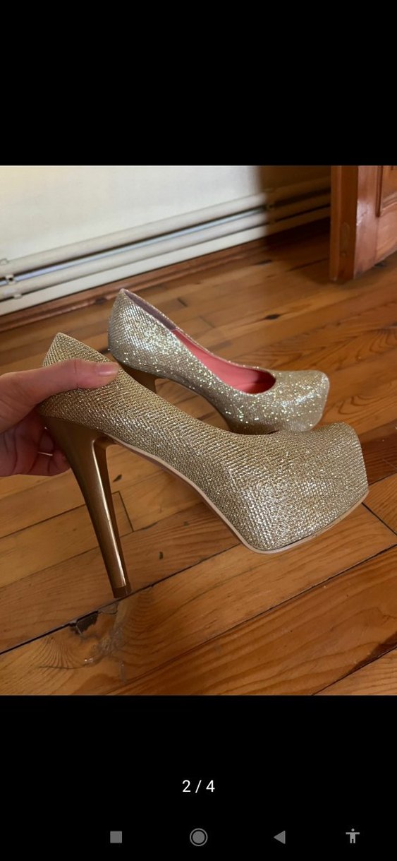 Altın Renk Parlak Platform Topuklu Kadın Ayakkabı - Görsel 2