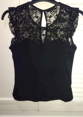 Dantelli Siyah Kolsuz Bluz - Görsel 2