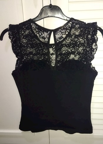 Dantelli Siyah Kolsuz Bluz - Görsel 4