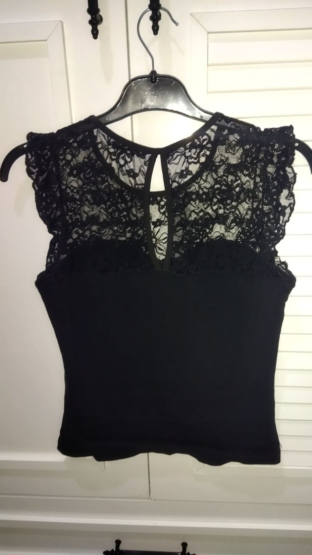 Dantelli Siyah Kolsuz Bluz - Görsel 4