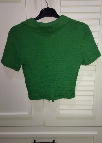 Örgü Dokulu Kısa Kollu Yeşil Bluz - Görsel 4