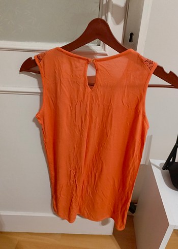 Turuncu Dantelli Kolsuz Kadın Bluz - Görsel 4