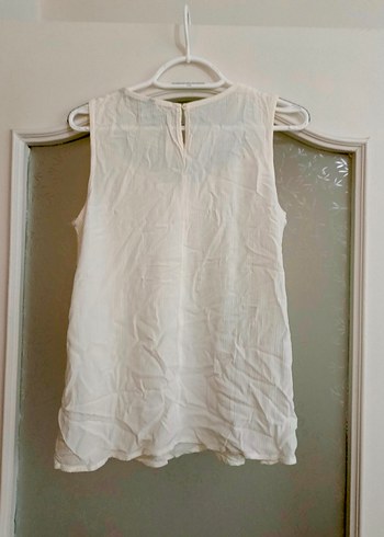 Nakışlı Beyaz Kolsuz Bohem Keten Bluz - Görsel 6