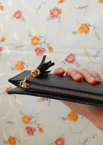 Fermuarlı Siyah Süet Kadın Cüzdan - Görsel 8
