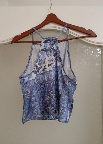 s Beden mavi Renk Mavi Dantel Detaylı Bohem Kadın Crop Top