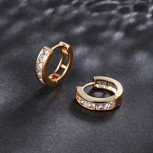 Diğer Xuping Taş Detaylı Rose Gold Çelik Küpe