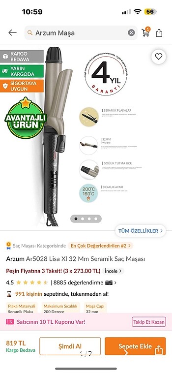 arzum 32 mm maşa