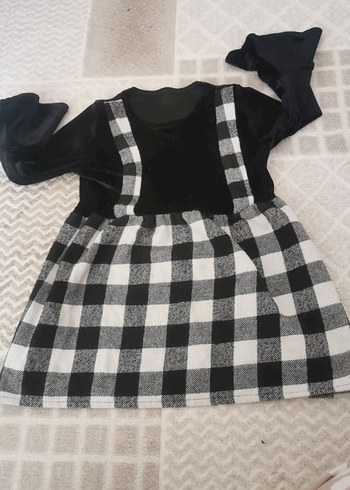 Kareli Fırfırlı Siyah Uzun Kollu Kız Elbisesi - Görsel 2