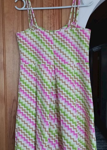 Bohem Midi Elbise, Askılı, Pilili, Çok Renkli - Görsel 3