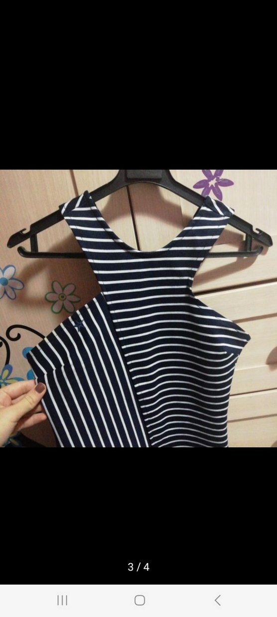 Çizgili Siyah Midi Askılı Elbise - Görsel 3