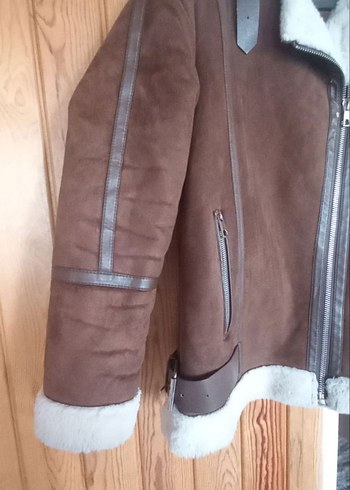 Pull and Bear Kürk Detaylı Kahverengi Süet Biker Ceket - Görsel 2