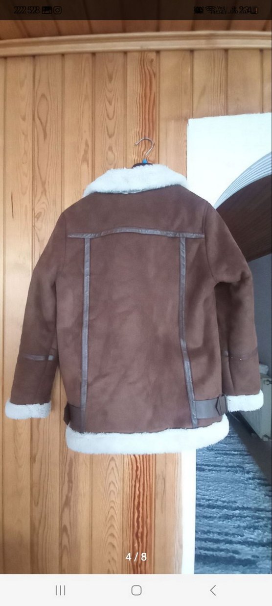 Pull and Bear Kürk Detaylı Kahverengi Süet Biker Ceket - Görsel 4