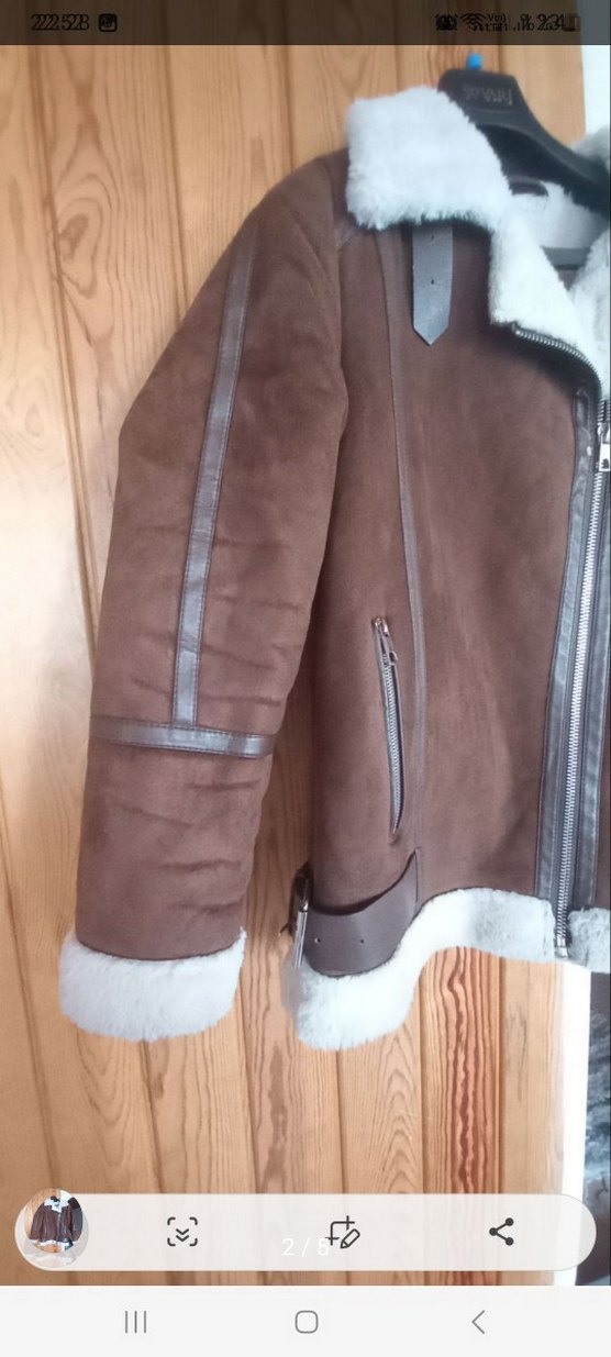 Pull and Bear Kürk Detaylı Kahverengi Süet Biker Ceket - Görsel 2