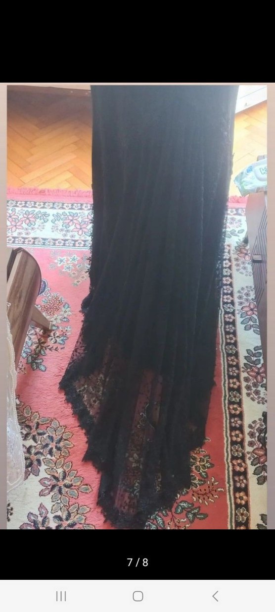 Dantel Detaylı Siyah Uzun Kadın Abiye Elbise - Görsel 5